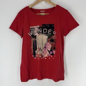 Ralph Lauren Denim Supply T Shirt Size Small Womens Red Southwest Skull Rose Y2K